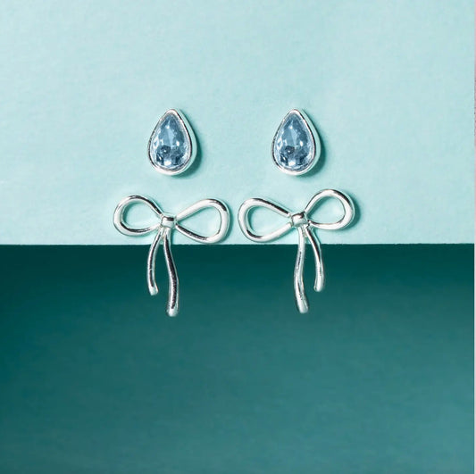 Bow & Teardrop Stud Earring Set