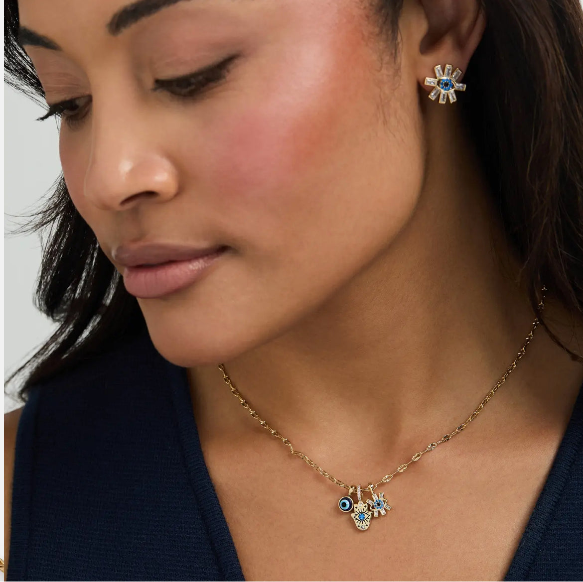 Evil Eye Triple Charm Necklace