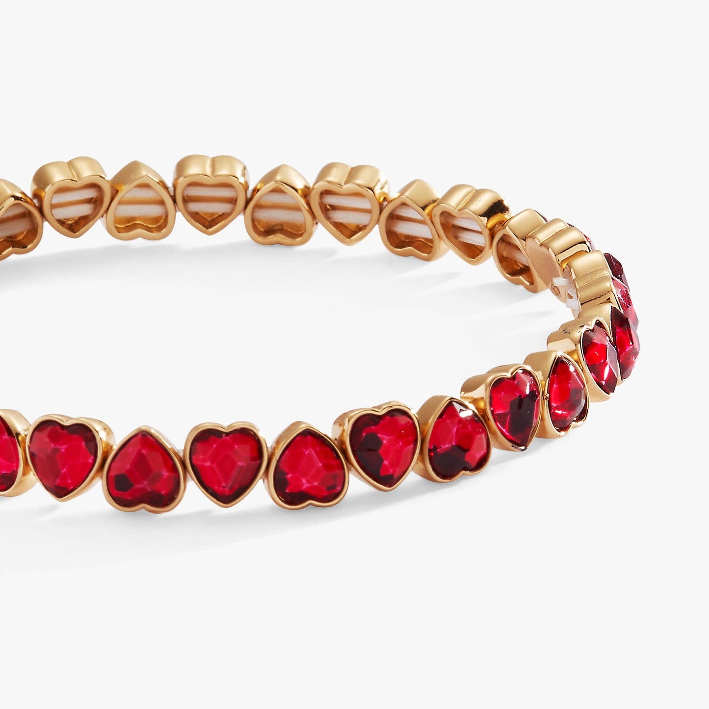 Red Crystal Heart Stretch Bracelet: Gold