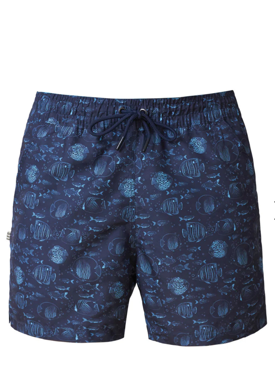Leo Men's Blue Print Swim Trunks