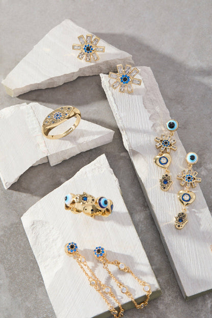 Evil Eye Linear Earring: Gold