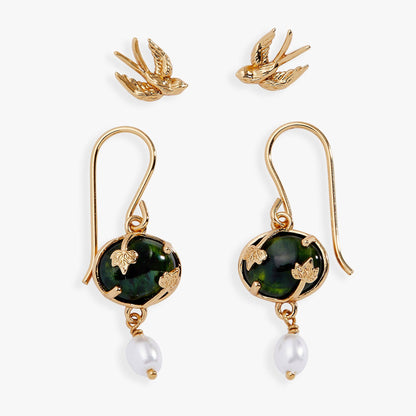 Woodland Swallow Stud & Drop Earring Set of 2: Gold