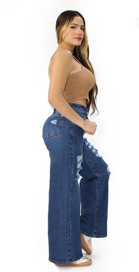 MEDIUM DENIM WIDE LEG JEAN BY SCARCHA