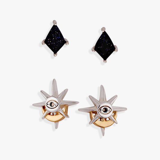 Moon Magic Celestial Earring Set of 2: Two Tone