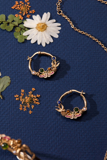 Woodland Gemstone Hoop Earrings: Gold