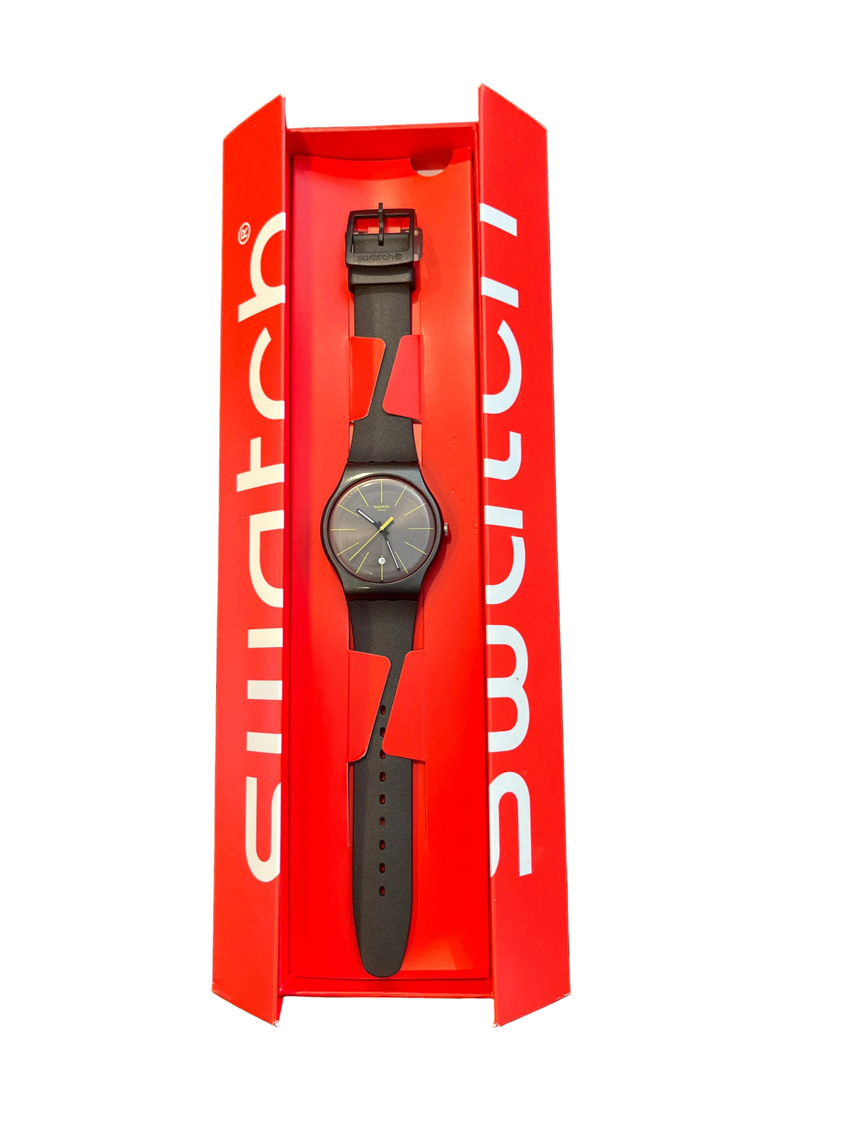 Swatch charcoal dial watch in original box