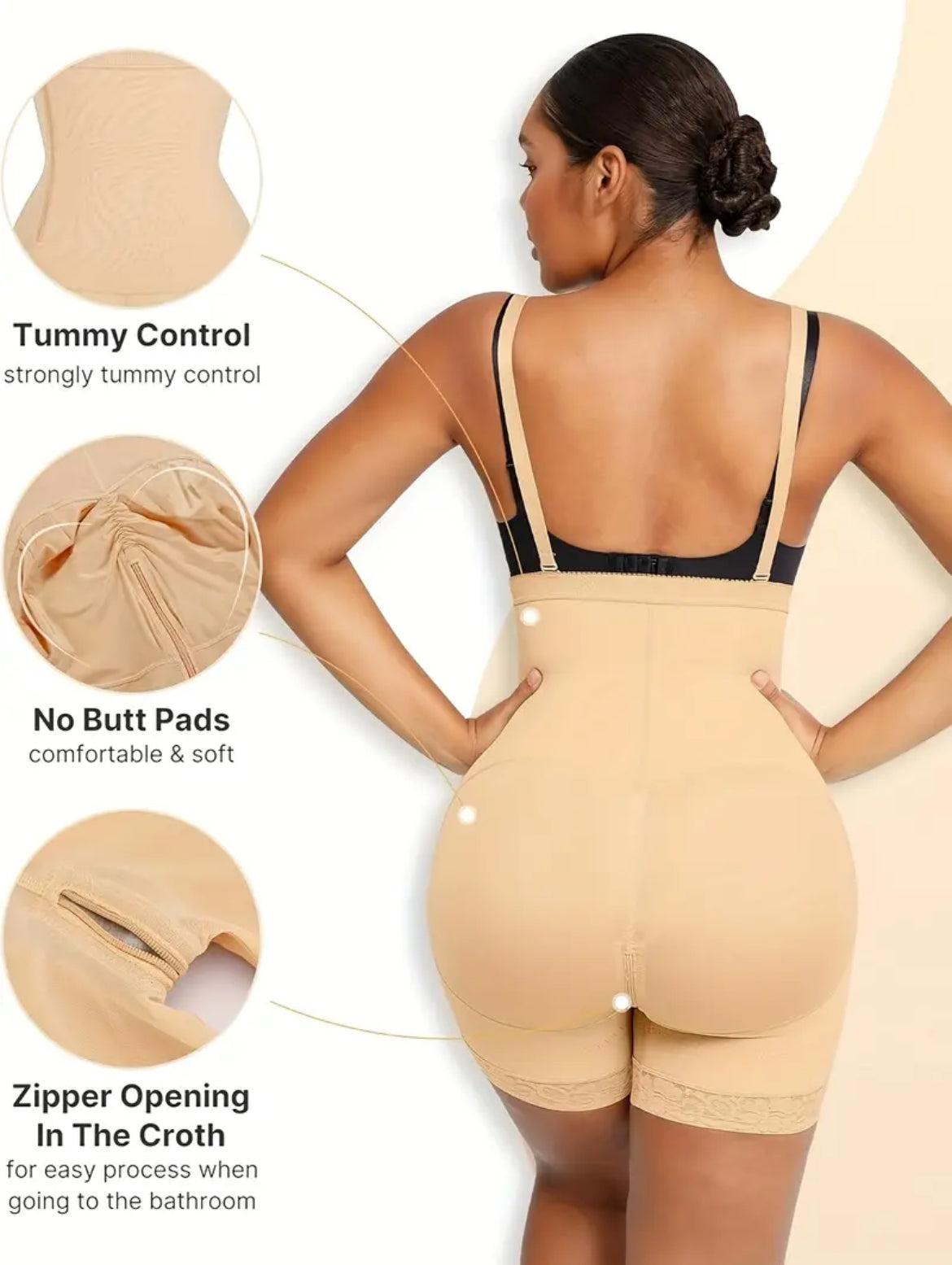 Shapewear with camisole waist, side zipper waistband.