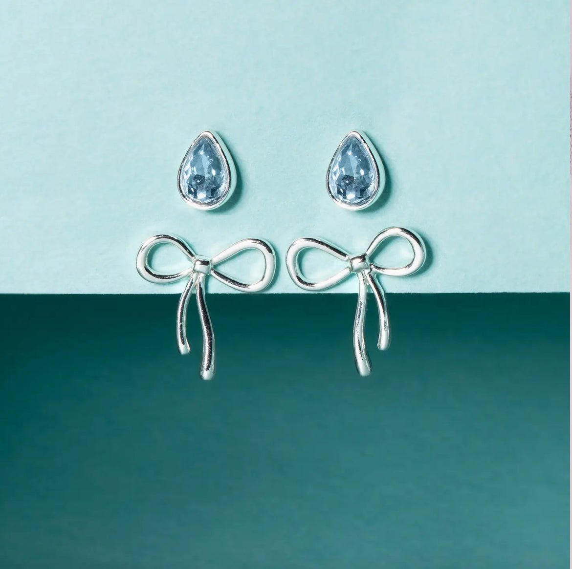 Bow & Teardrop Stud Earring Set