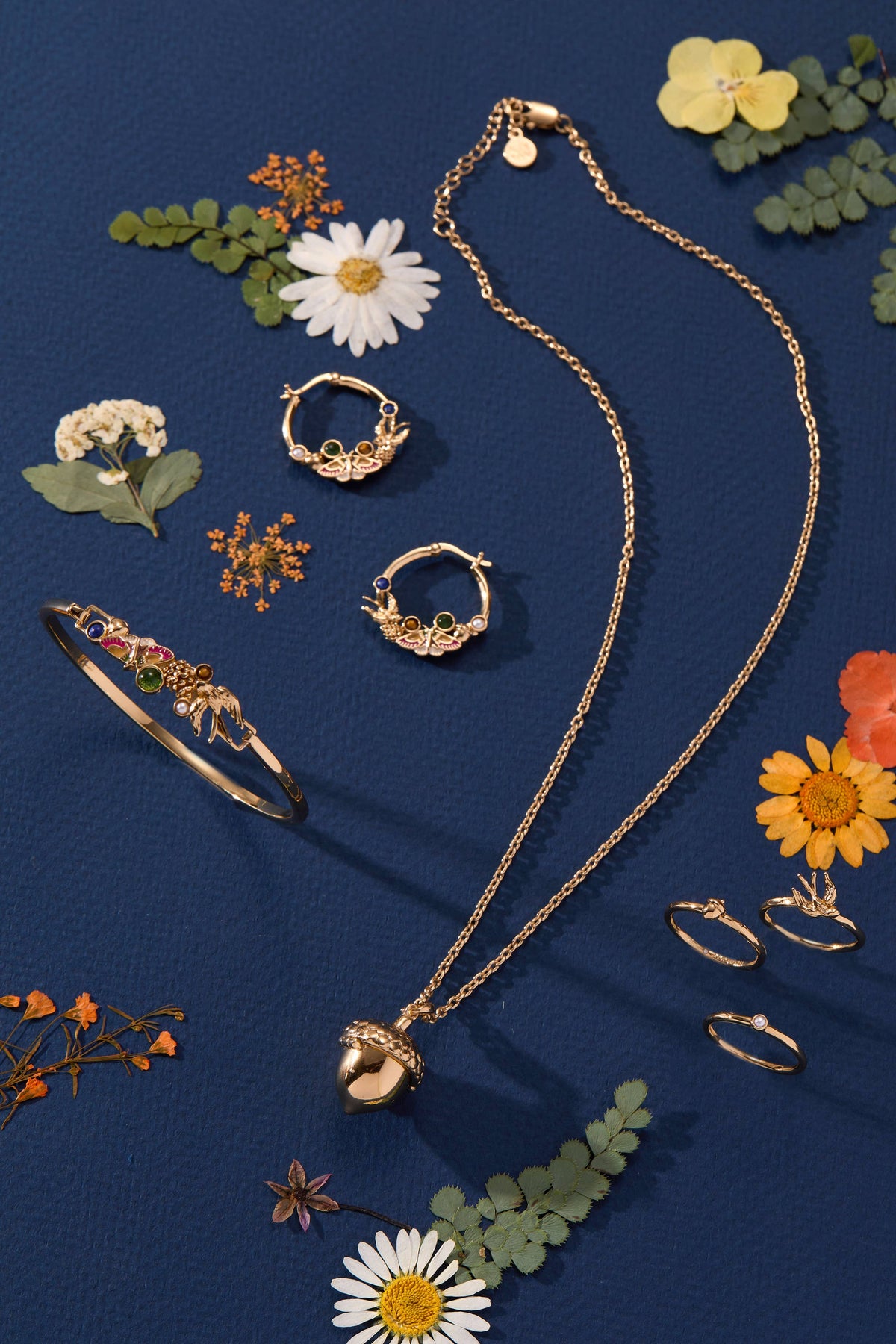 Woodland Gemstone Hoop Earrings: Gold