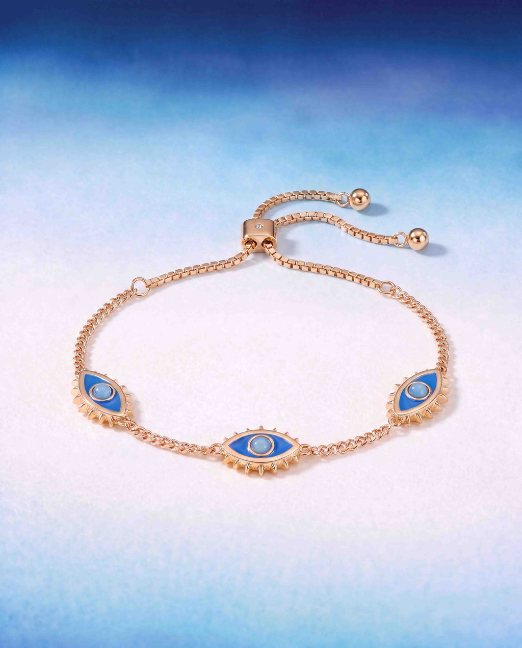 Blue Aventurine Evil Eye Bolo Bracelet: Gold