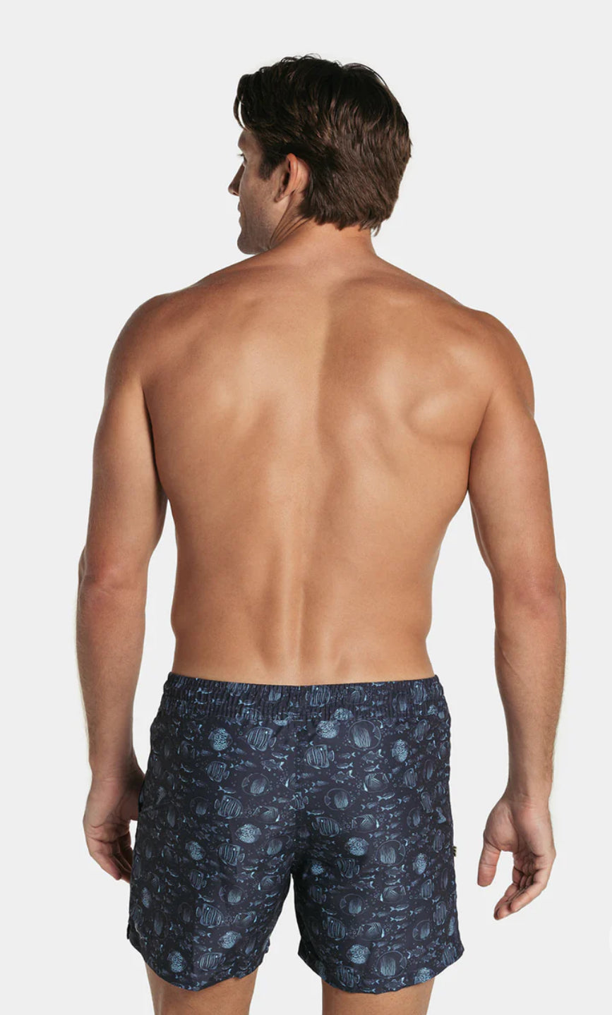 Leo Men's Blue Print Swim Trunks