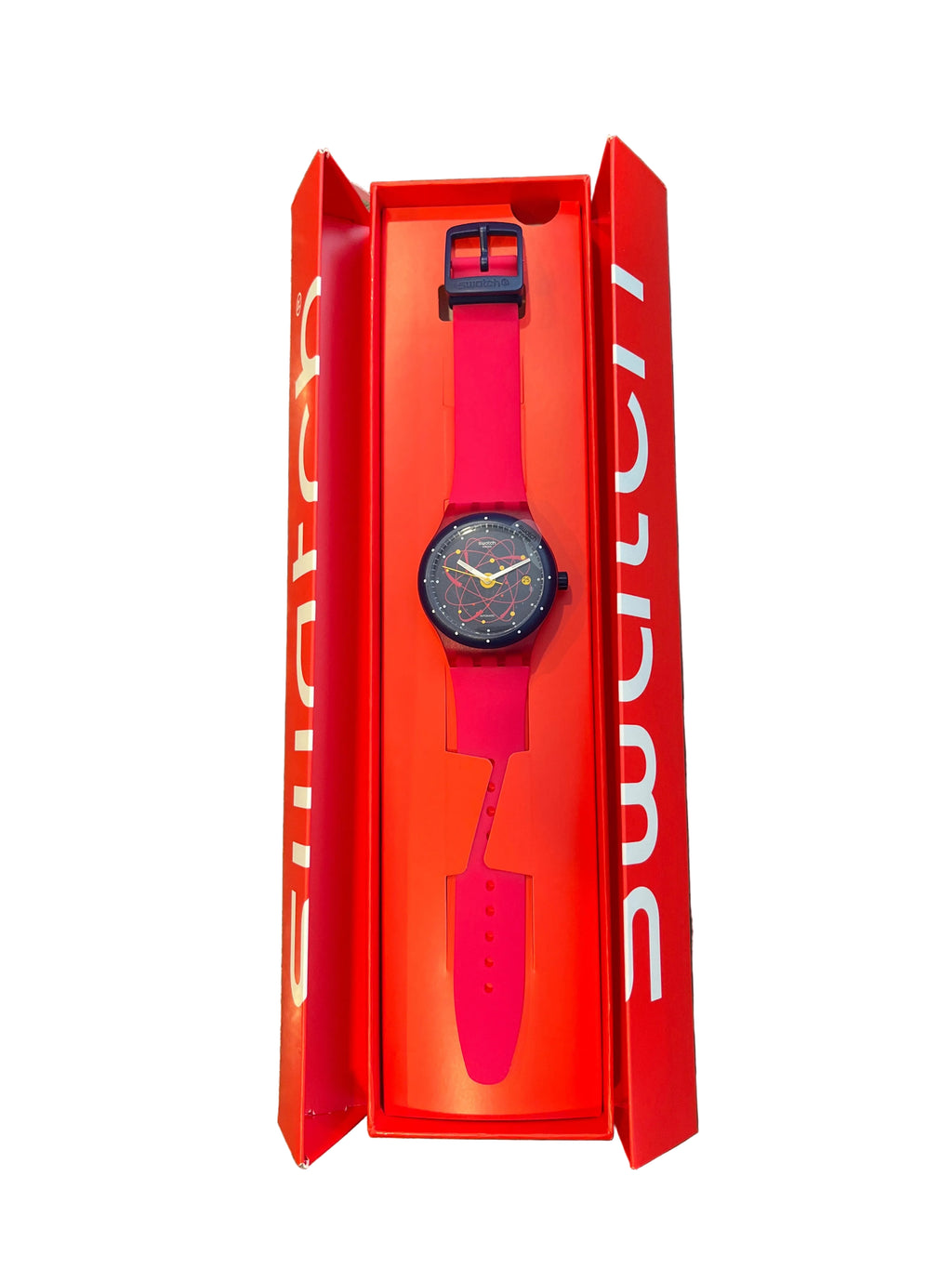 Pink strap Swatch watch in original box