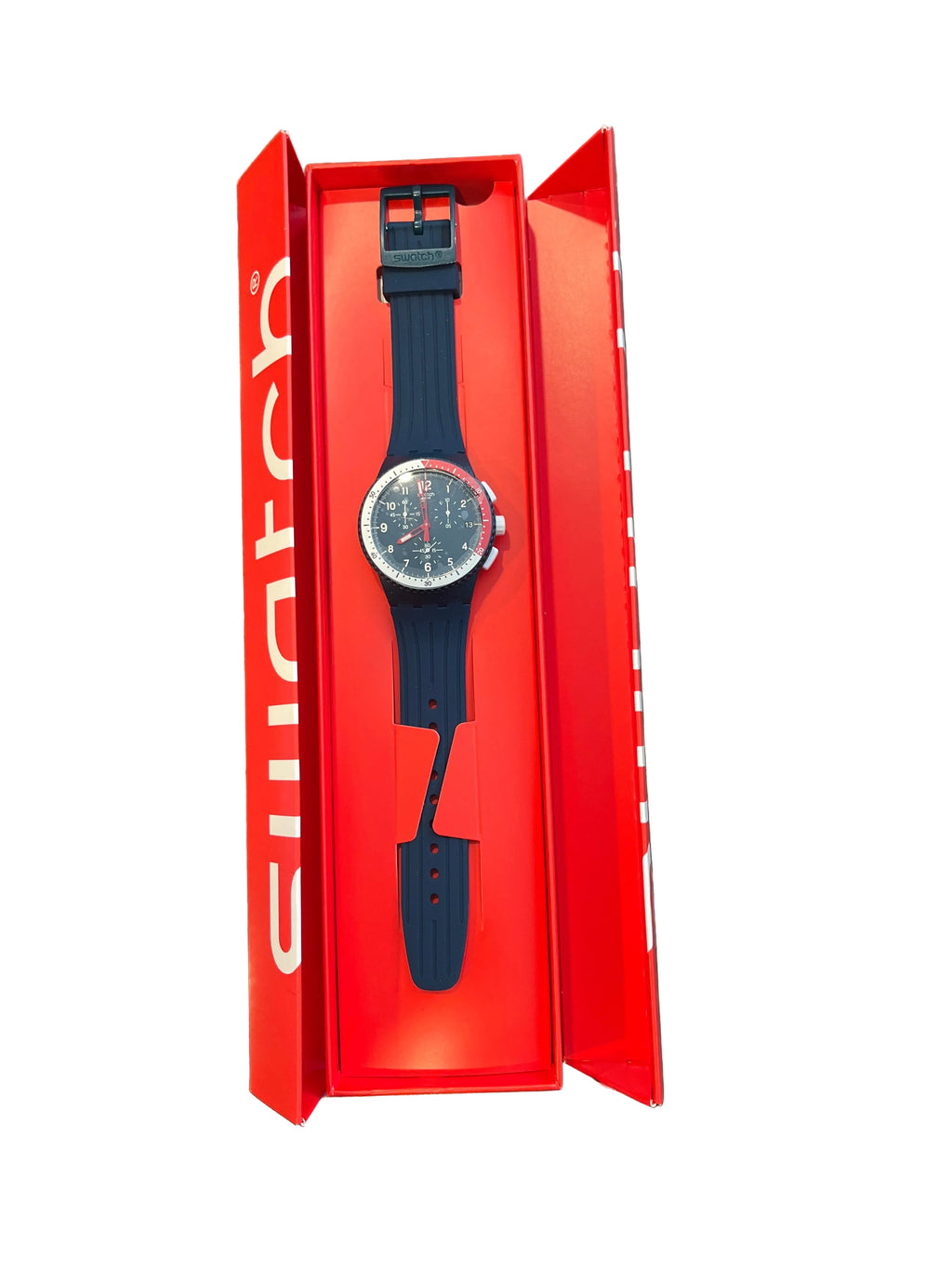 Navy Swatch chronograph in original box