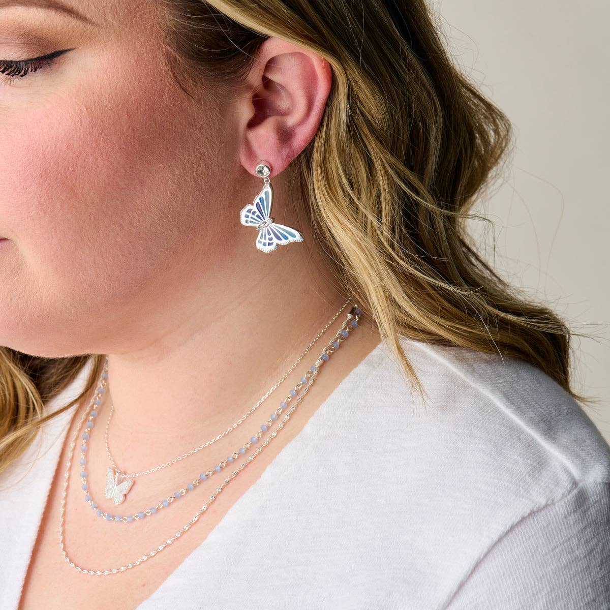 Butterfly Crystal Drop Earrings: Silver