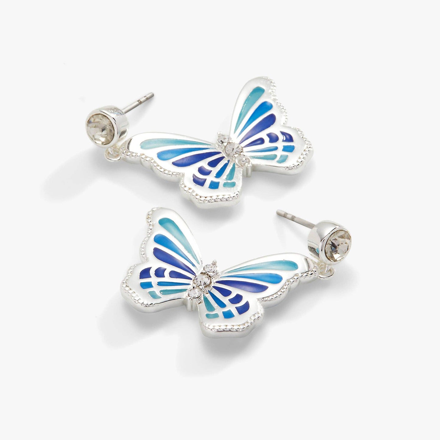 Butterfly Crystal Drop Earrings: Silver