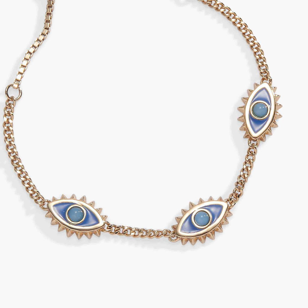 Blue Aventurine Evil Eye Bolo Bracelet: Gold