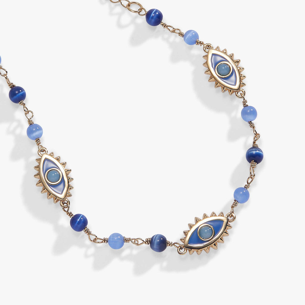 Blue Aventurine Evil Eye Linear Bracelet: Gold