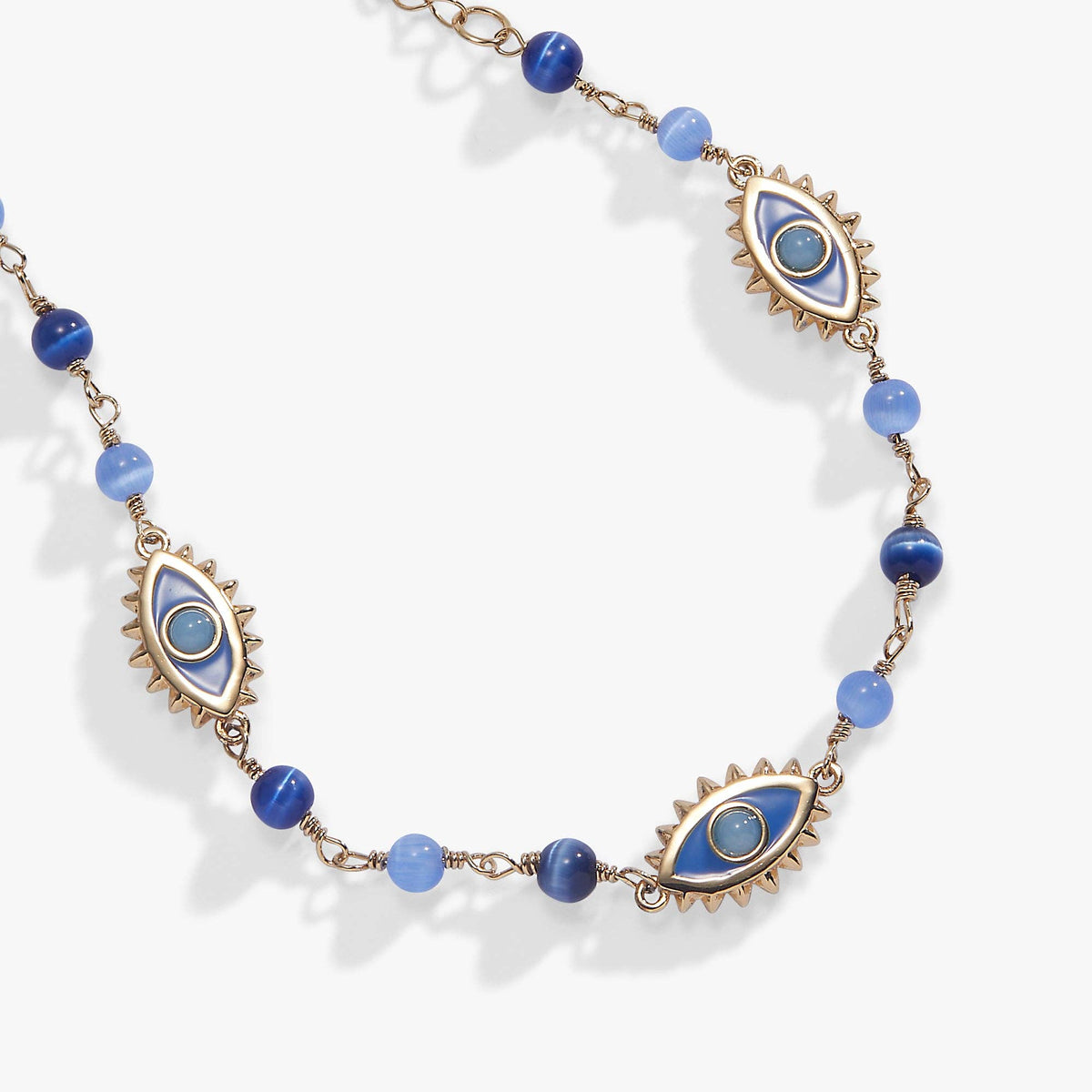 Blue Aventurine Evil Eye Linear Bracelet: Gold