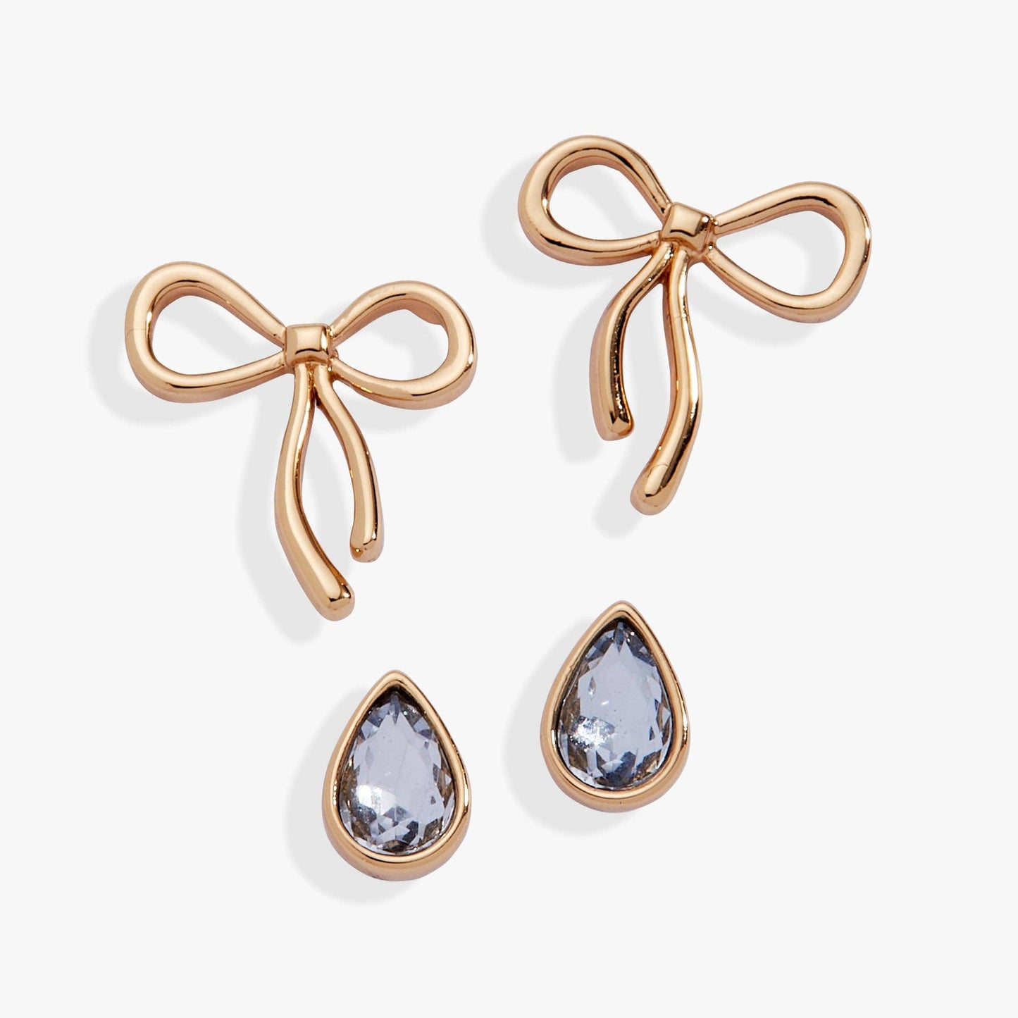 Bow & Teardrop Stud Earring Set: Silver