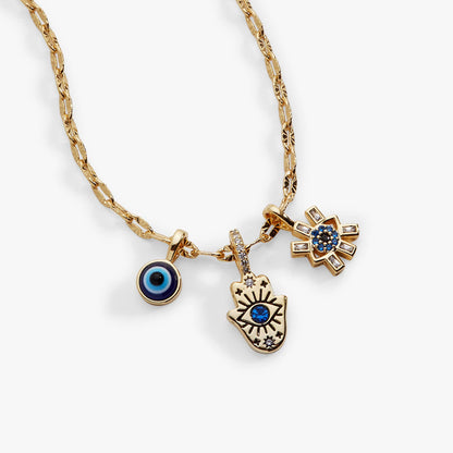 Evil Eye Triple Charm Necklace: Gold