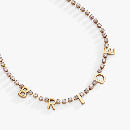 “Bride” Crystal Tennis Necklace: Stainless Steel Gold