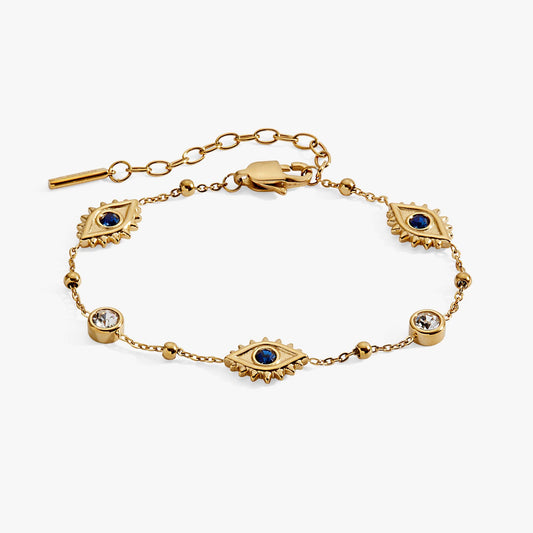 Evil Eye Crystal Stone Chain Bracelet: Stainless Steel Gold