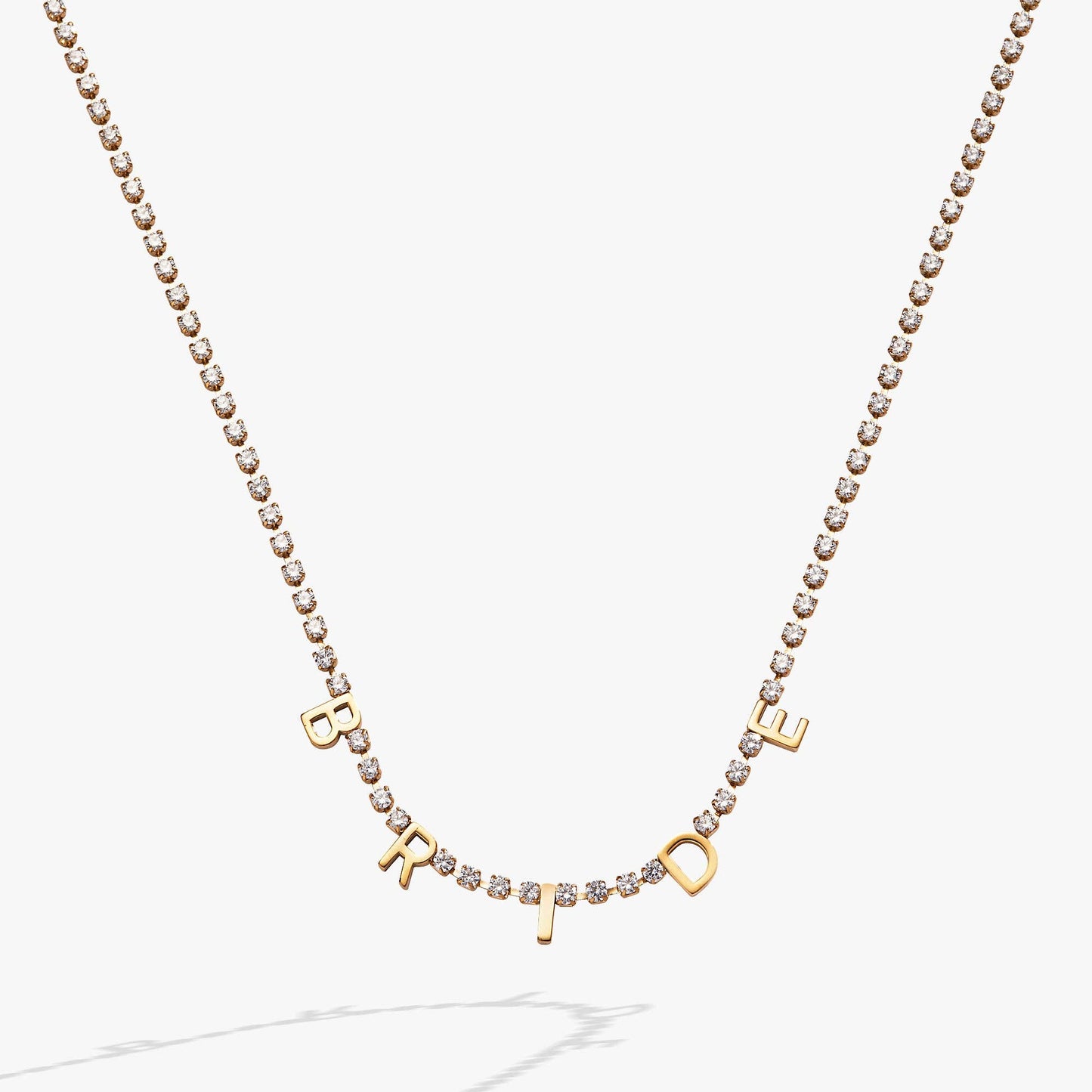 “Bride” Crystal Tennis Necklace: Stainless Steel Gold