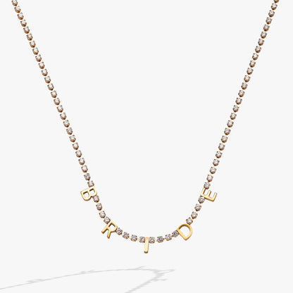 “Bride” Crystal Tennis Necklace: Stainless Steel Gold