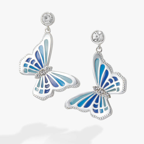 Butterfly Crystal Drop Earrings: Silver