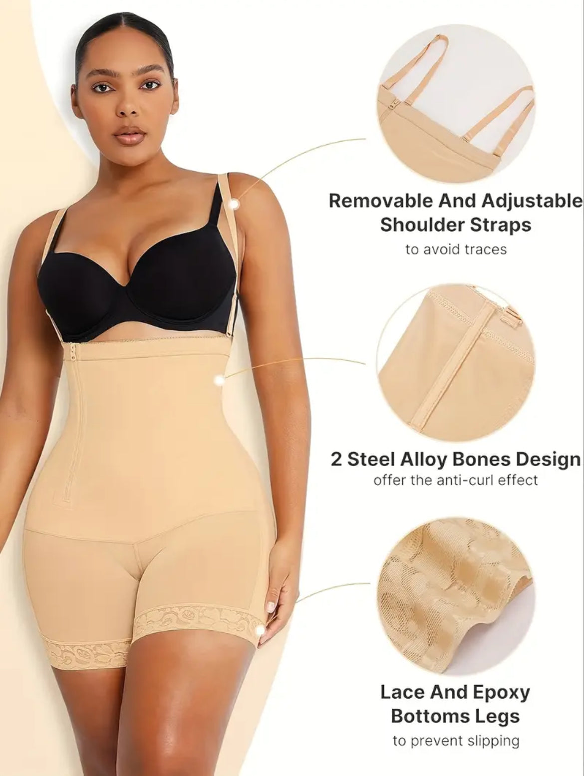Shapewear with camisole waist, side zipper waistband.
