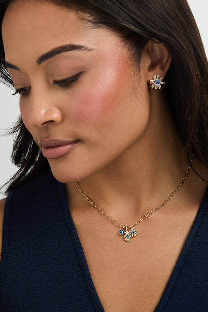Evil Eye Triple Charm Necklace: Gold