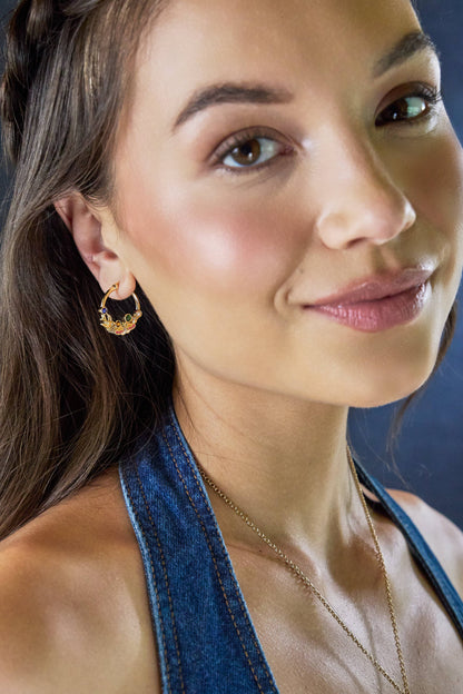 Woodland Gemstone Hoop Earrings: Gold