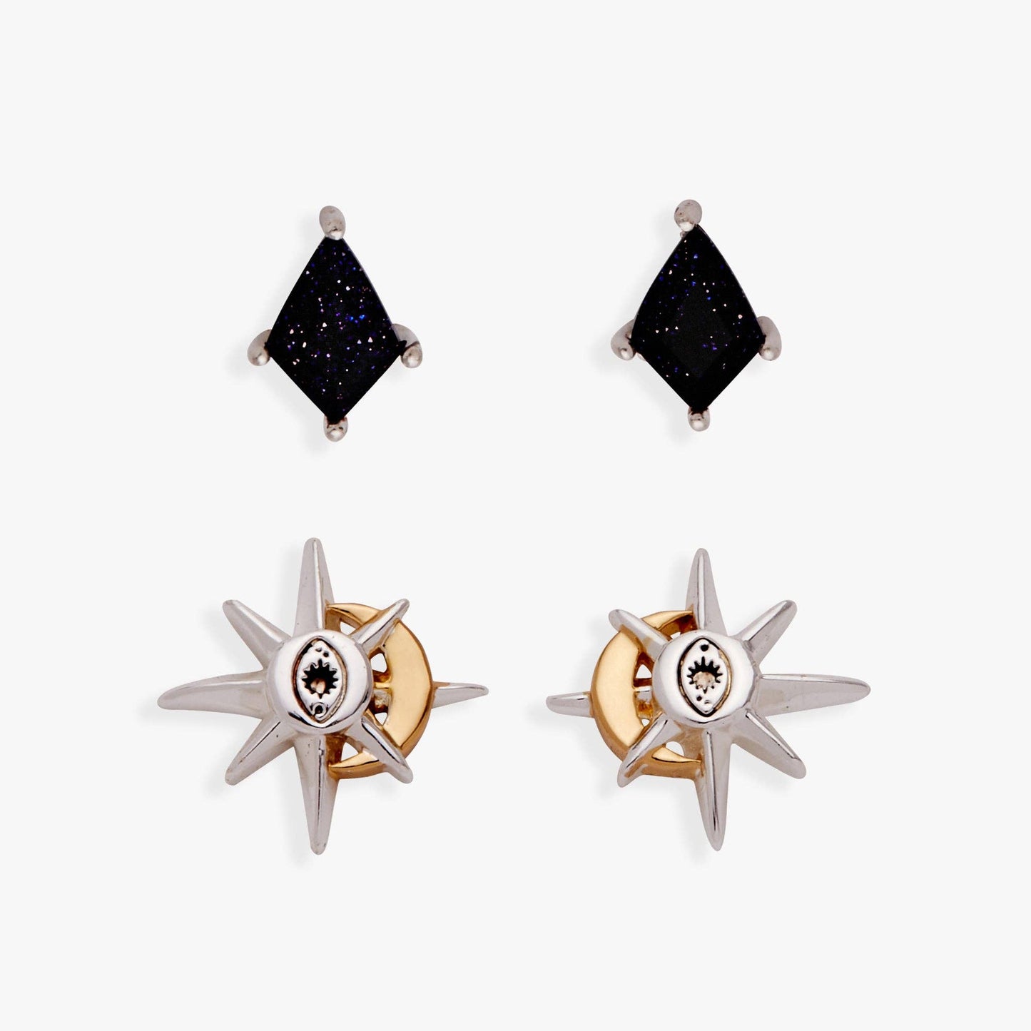 Moon Magic Celestial Earring Set of 2: Two Tone
