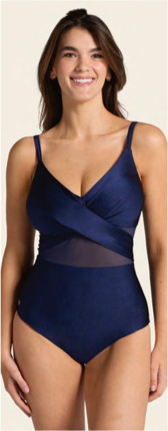 One Piece Swimsuit with Criss Cross Neckline and Tulle