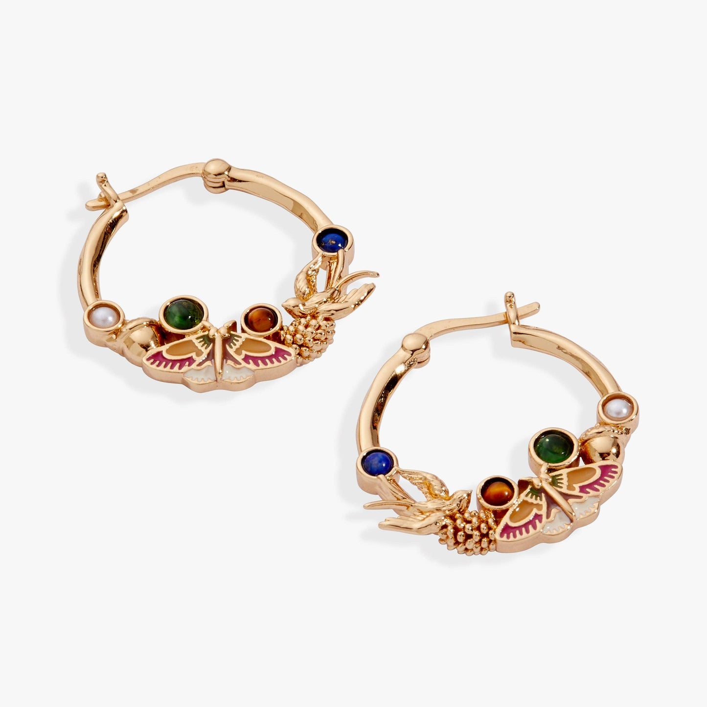 Woodland Gemstone Hoop Earrings: Gold