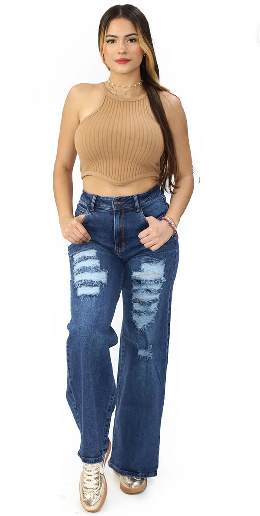 MEDIUM DENIM WIDE LEG JEAN BY SCARCHA