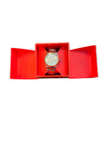 Swatch stainless steel bracelet watch with silver and gold-tone dial