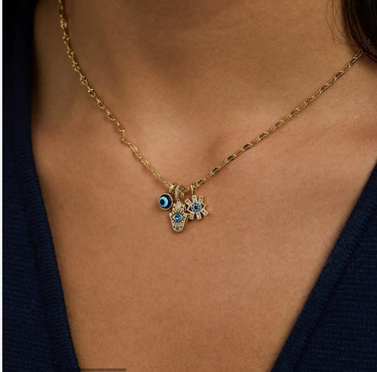 Evil Eye Triple Charm Necklace