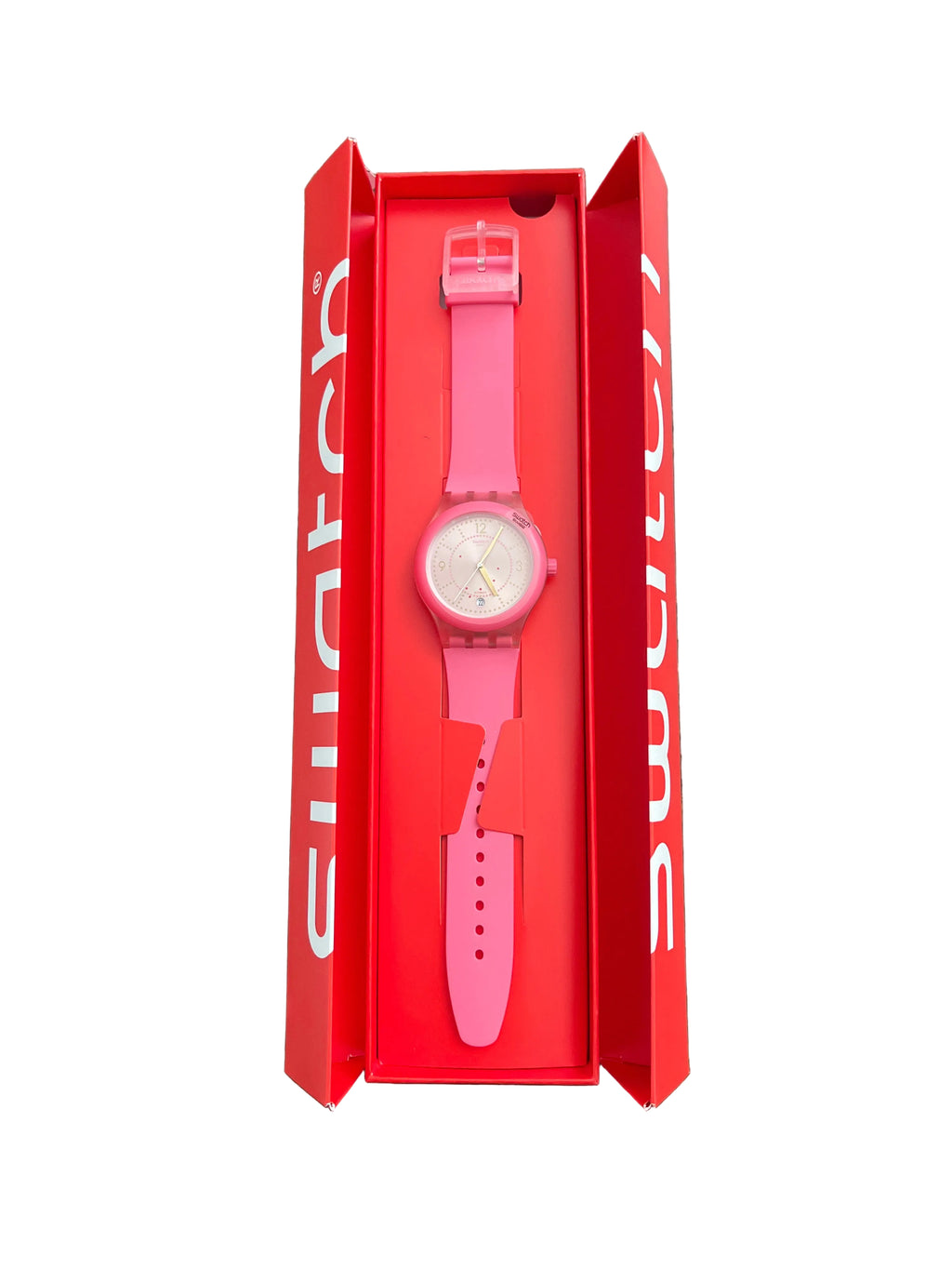 Pink Swatch watch in original box