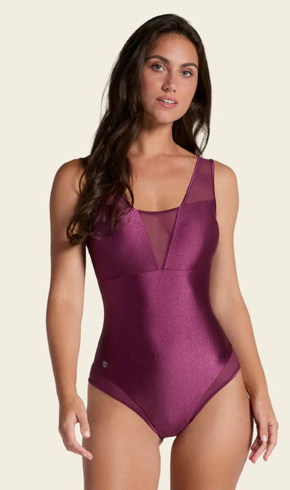 One-Piece Sheer Mesh Accent Sculpting Swimsuit