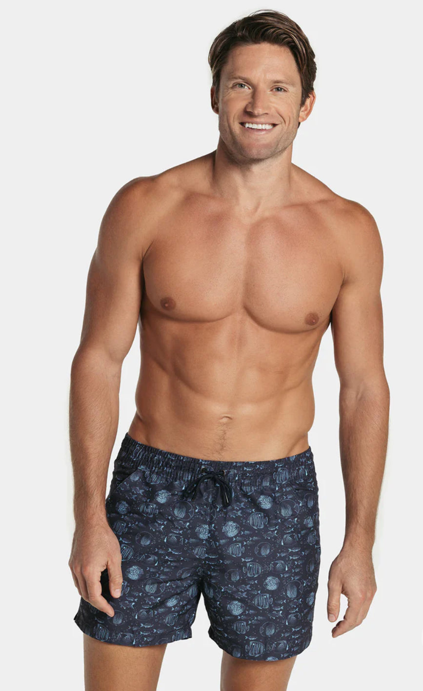 Leo Men's Blue Print Swim Trunks