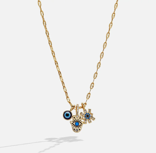 Evil Eye Triple Charm Necklace