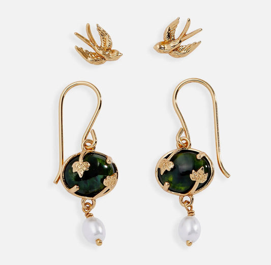 Woodland Swallow Stud & Drop Earring Set of 2