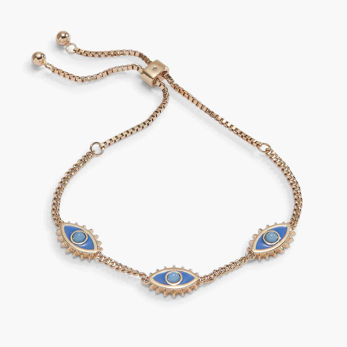 Blue Aventurine Evil Eye Bolo Bracelet: Gold