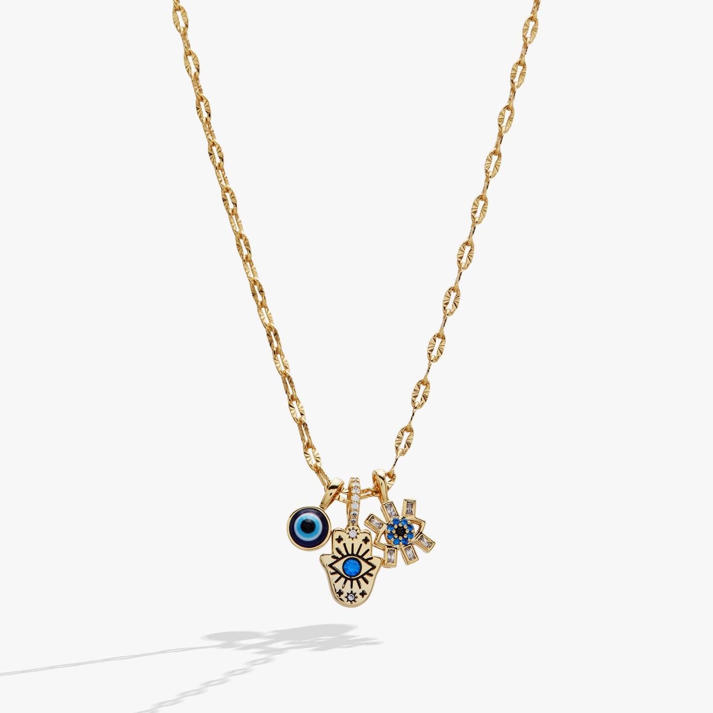 Evil Eye Triple Charm Necklace: Gold