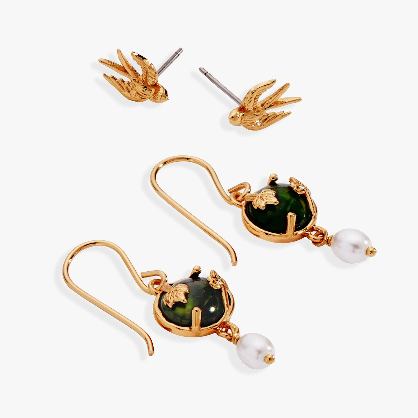 Woodland Swallow Stud & Drop Earring Set of 2: Gold