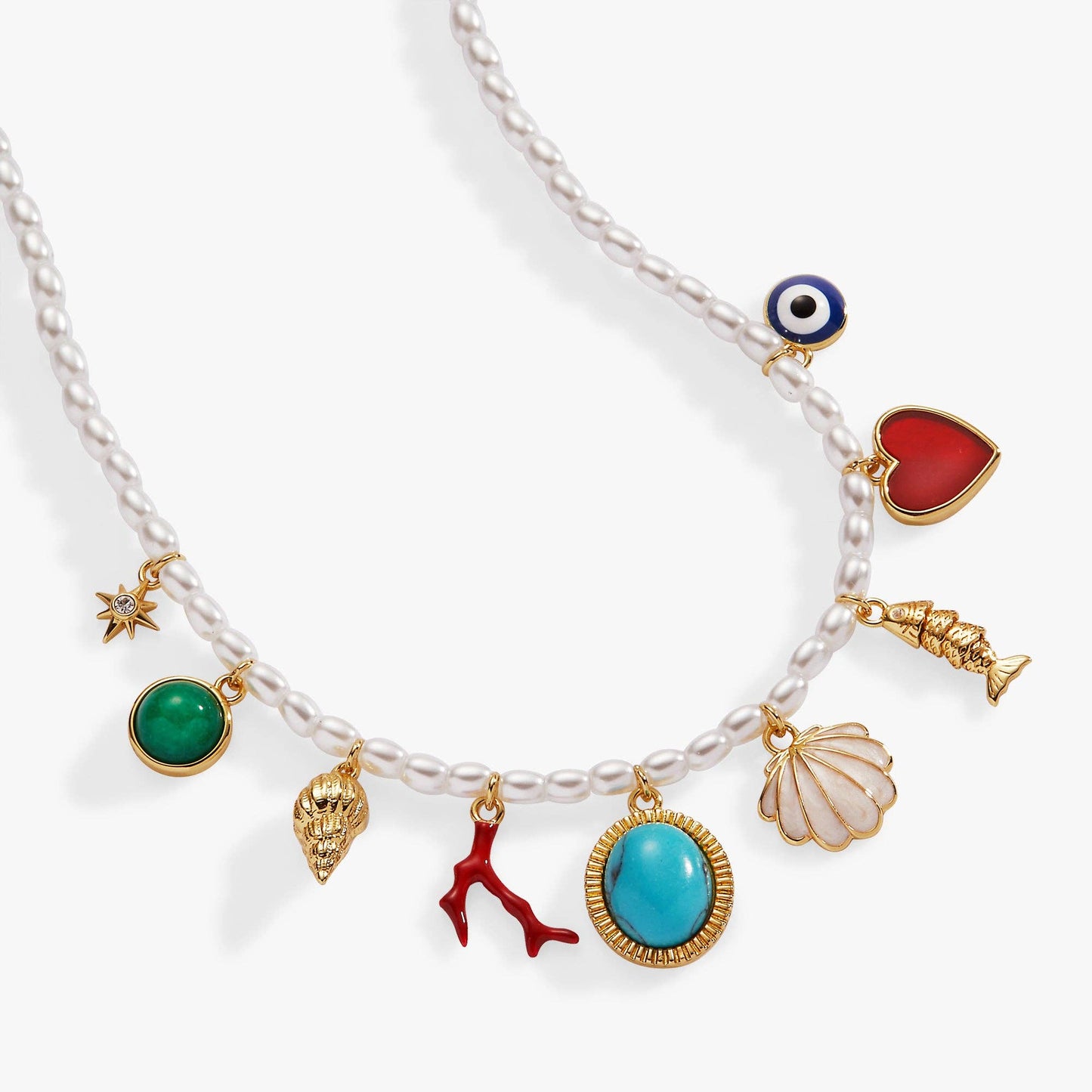 Moonlight Beach Pearl Charm Necklace: Gold