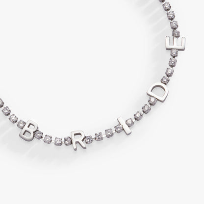 "Bride" Crystal Tennis Bracelet: Stainless Steel Silver