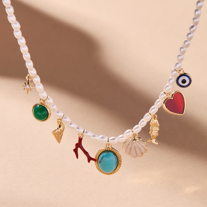 Moonlight Beach Pearl Charm Necklace: Gold