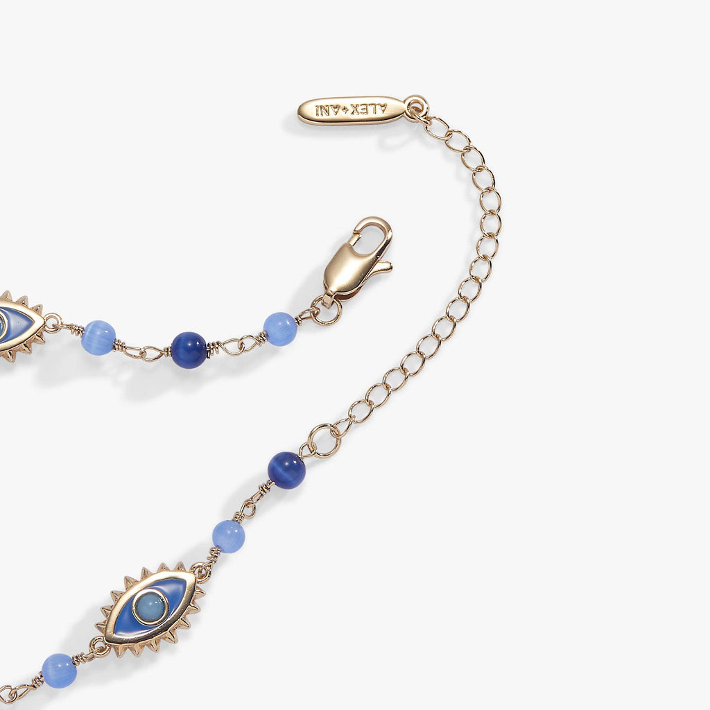 Blue Aventurine Evil Eye Linear Bracelet: Gold